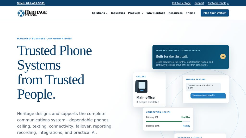 Desktop preview of the Heritage Telecom website
