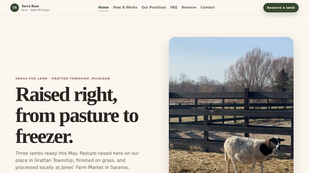 Desktop preview of the Terra Rose Farm website